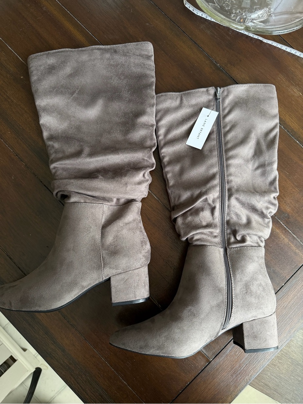Lane Bryant Taupe Slouch Mid-Calf Block Heel Boots size 10 WIDE CALF